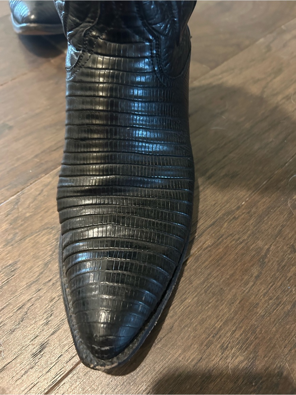 Lucchese Black Textured Leather Western Heeled Boots - Picture 2 of 7